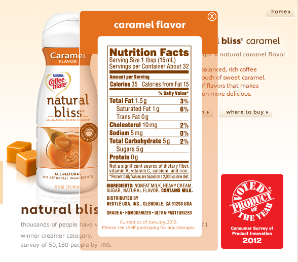 Natural Bliss Creamer Nutrition Facts Bios Pics